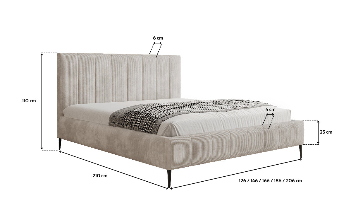 Designer Polsterbett Astrid in Cord mit Stauraum