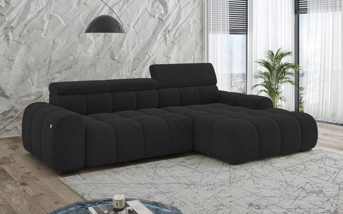Designer Sofa Elaro L mit elektrischer Sitzerweiterung in Bouclé