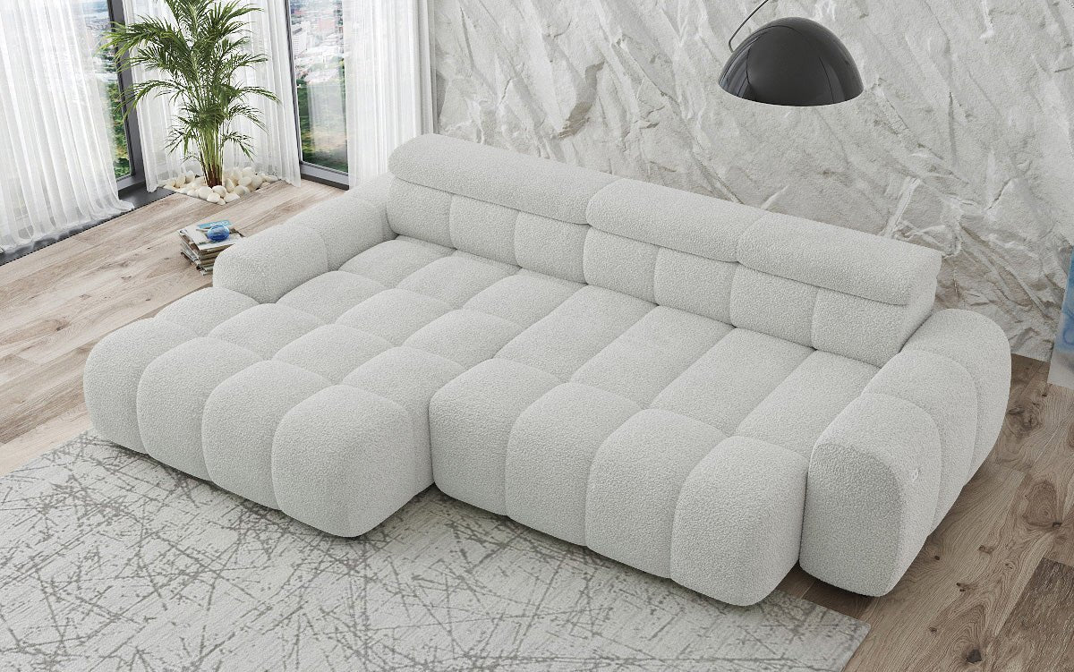 Designer Sofa Elaro L mit elektrischer Sitzerweiterung in Bouclé
