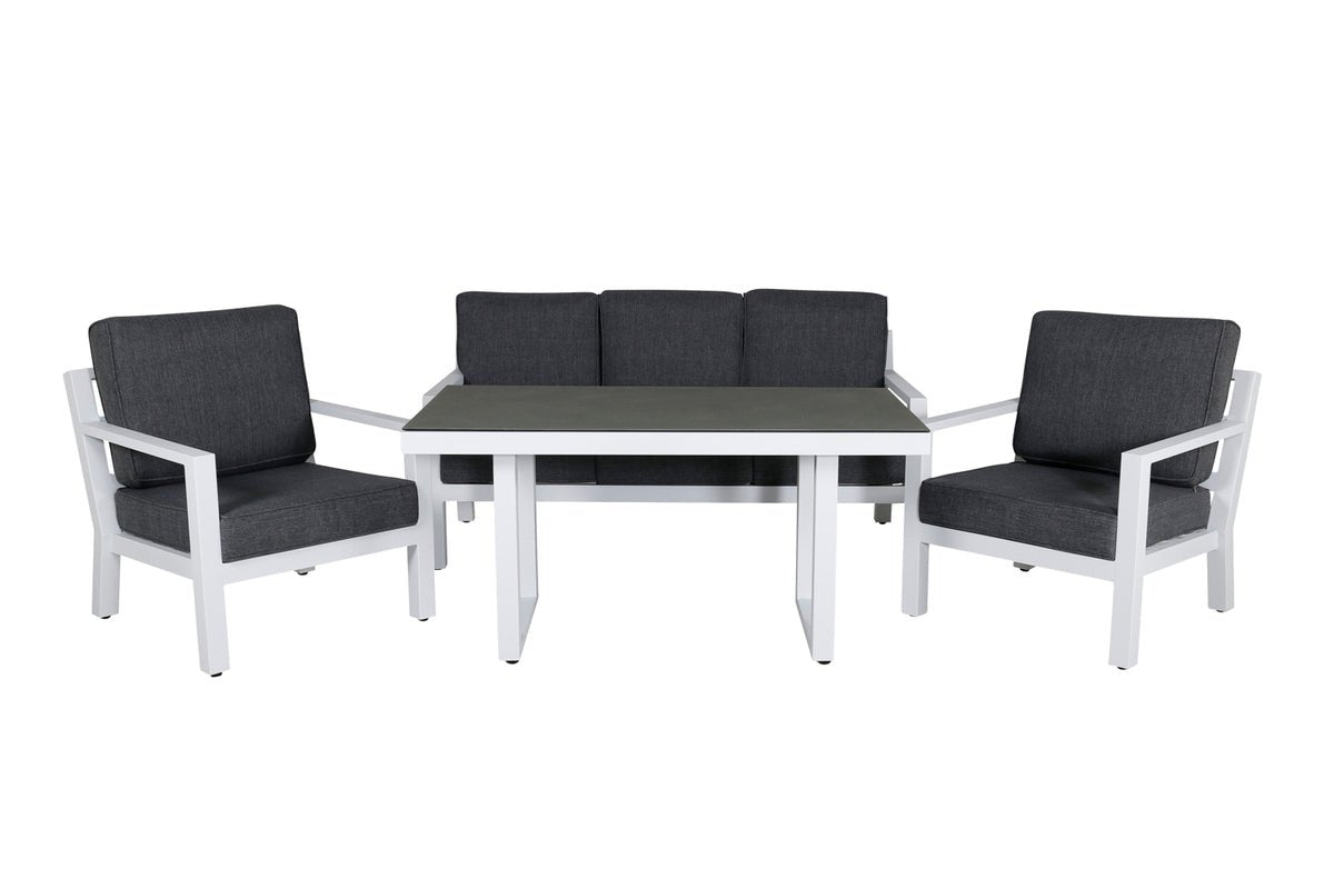 Garten Loungeset Jenni – in Weiß & Grau mit Glasplatte