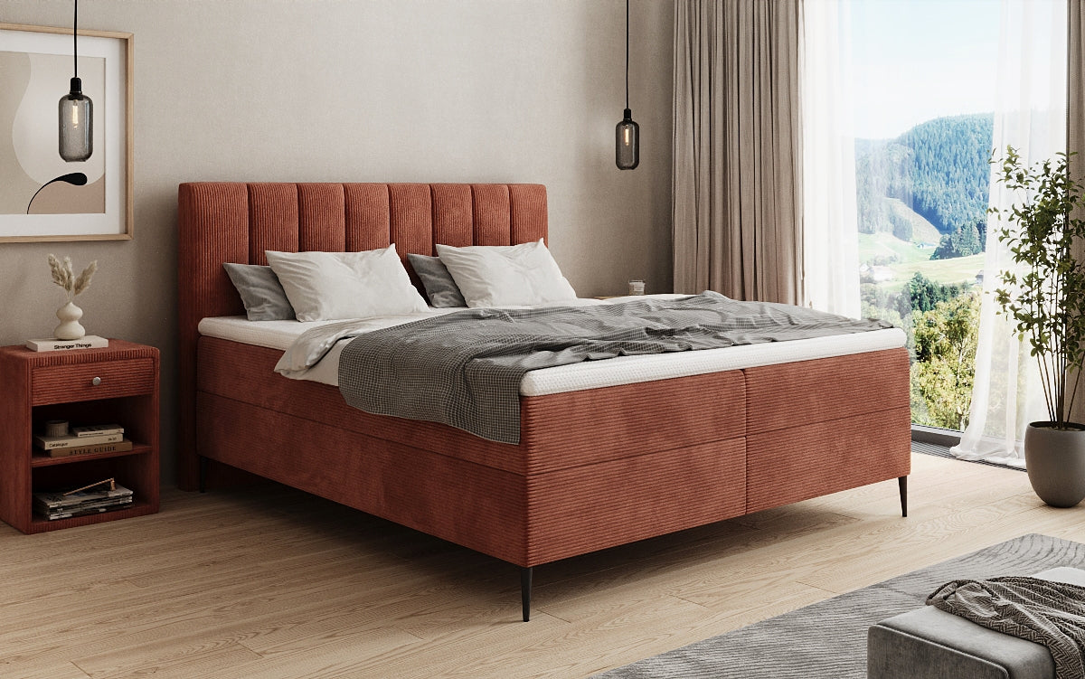 Boxspringbett Lucca in Cord mit Stauraum und Füßen