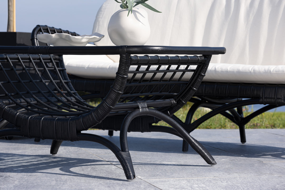 Garten Couchtisch Sarina - Aus Rattan und Glas in Schwarz