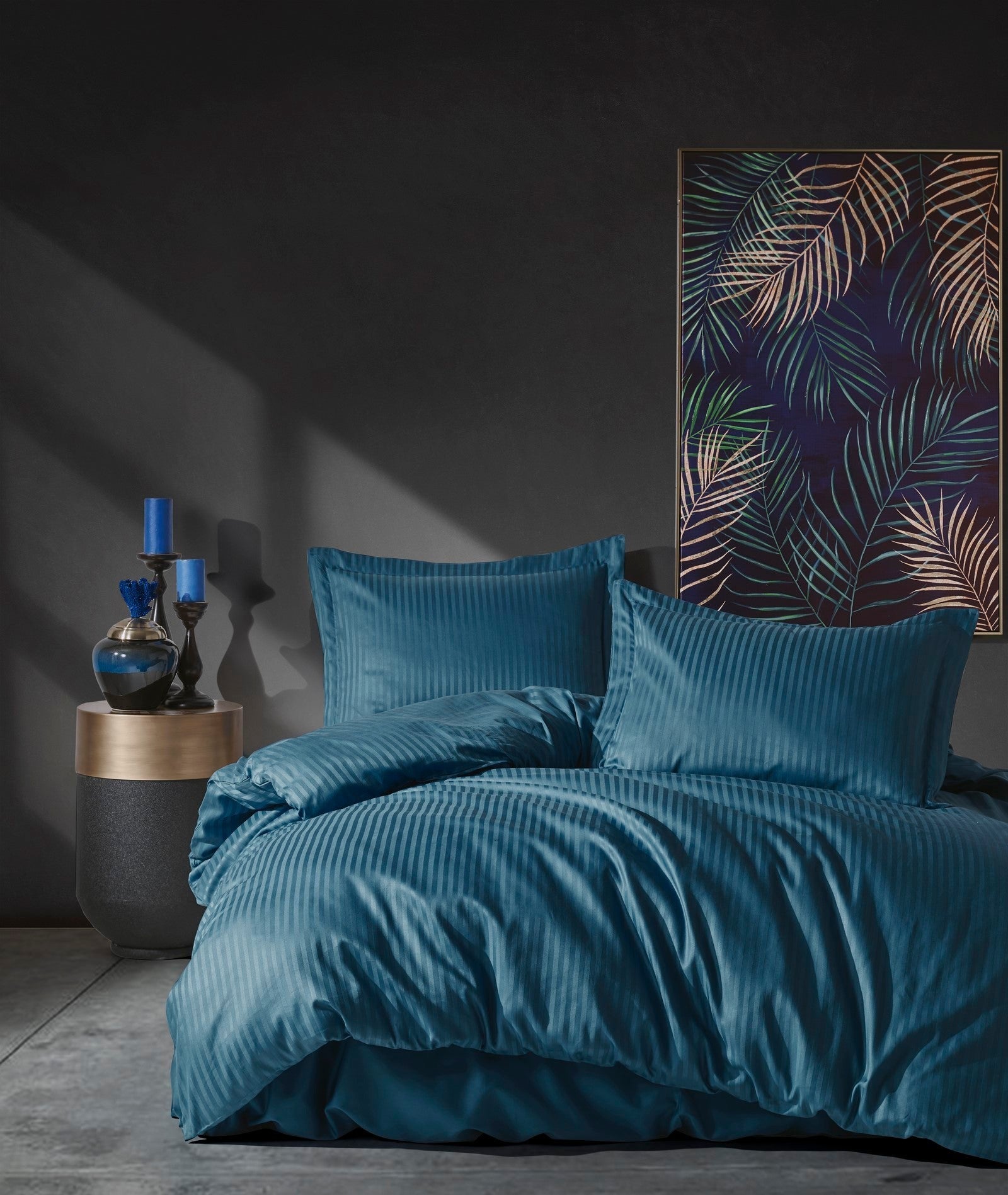 Premium Satin Bettwäsche Set Stripe Blau