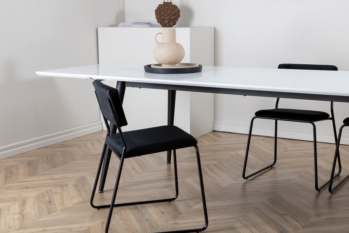 Esstisch Nepal - rechteckiger Esstisch mit Stahlbeinen und weißer Tischplatte