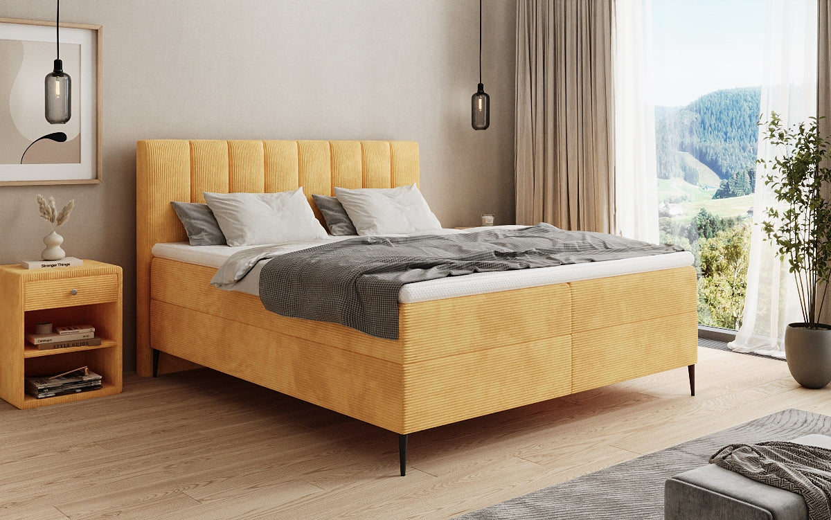 Boxspringbett Lucca in Cord mit Stauraum und Füßen