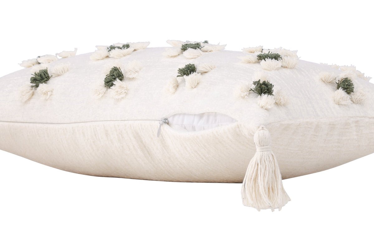 Kissenbezug Flower - weiß mit grünen Punkten in zwei verschiedenen Größen