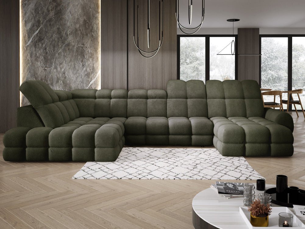 Designer Sofa Lima U mit elektrischer Schlaffunktion in Bouclé