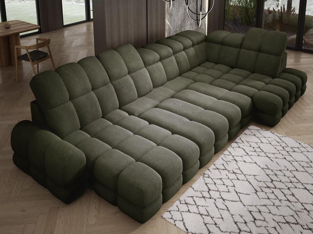 Designer Sofa Lima U mit elektrischer Schlaffunktion in Bouclé