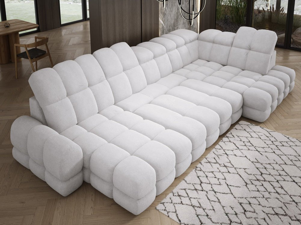 Designer Sofa Lima U mit elektrischer Schlaffunktion in Bouclé