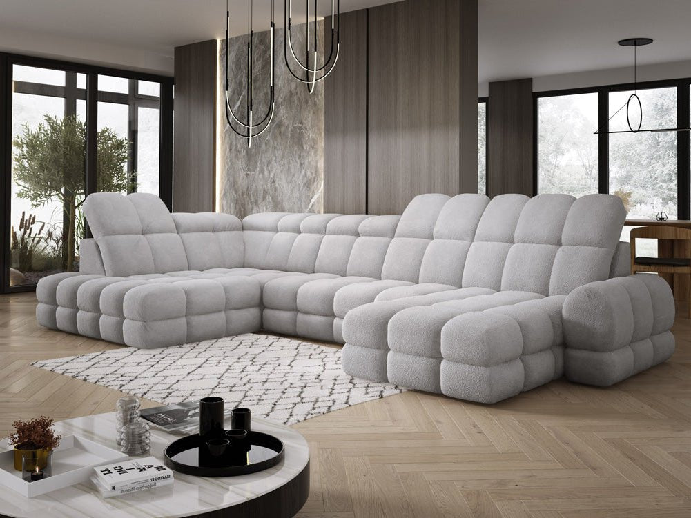 Designer Sofa Lima U mit elektrischer Schlaffunktion in Bouclé