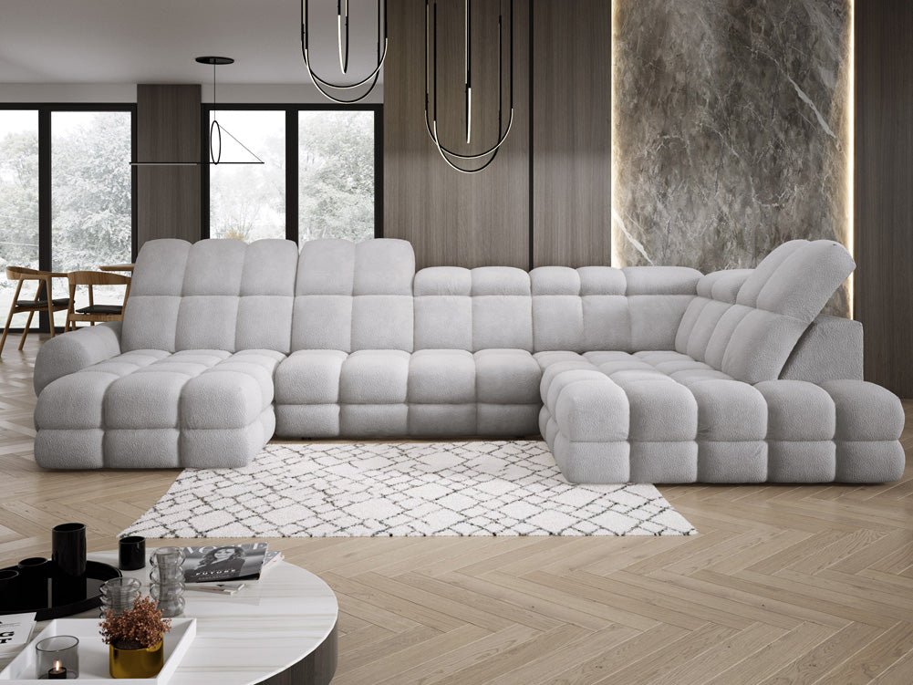 Designer Sofa Lima U mit elektrischer Schlaffunktion in Bouclé