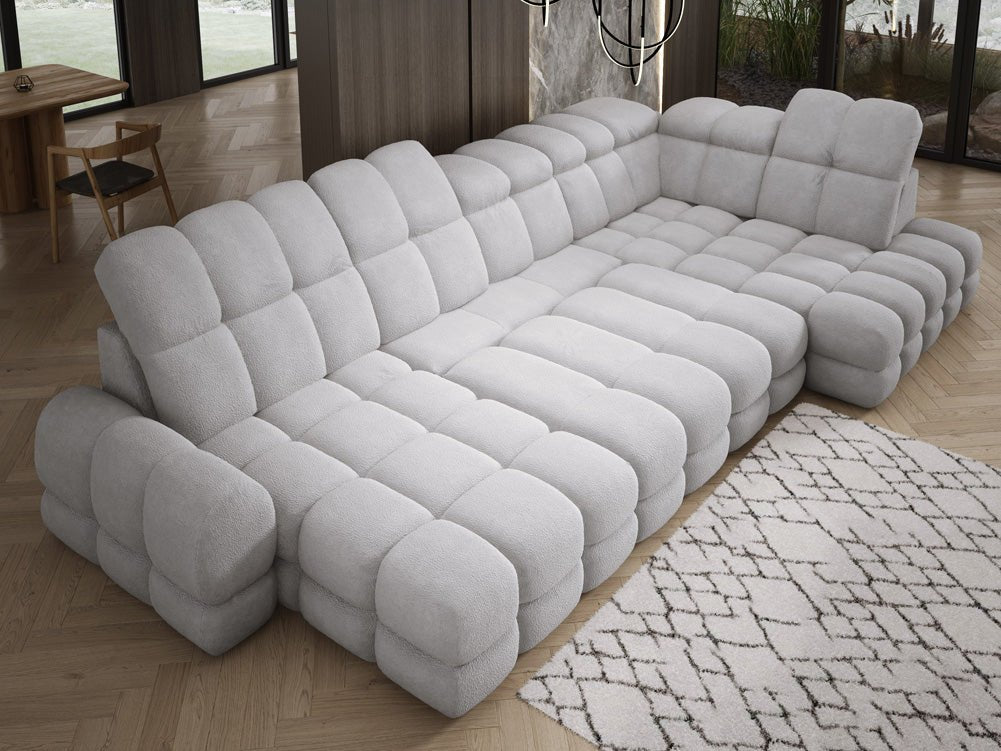 Designer Sofa Lima U mit elektrischer Schlaffunktion in Bouclé