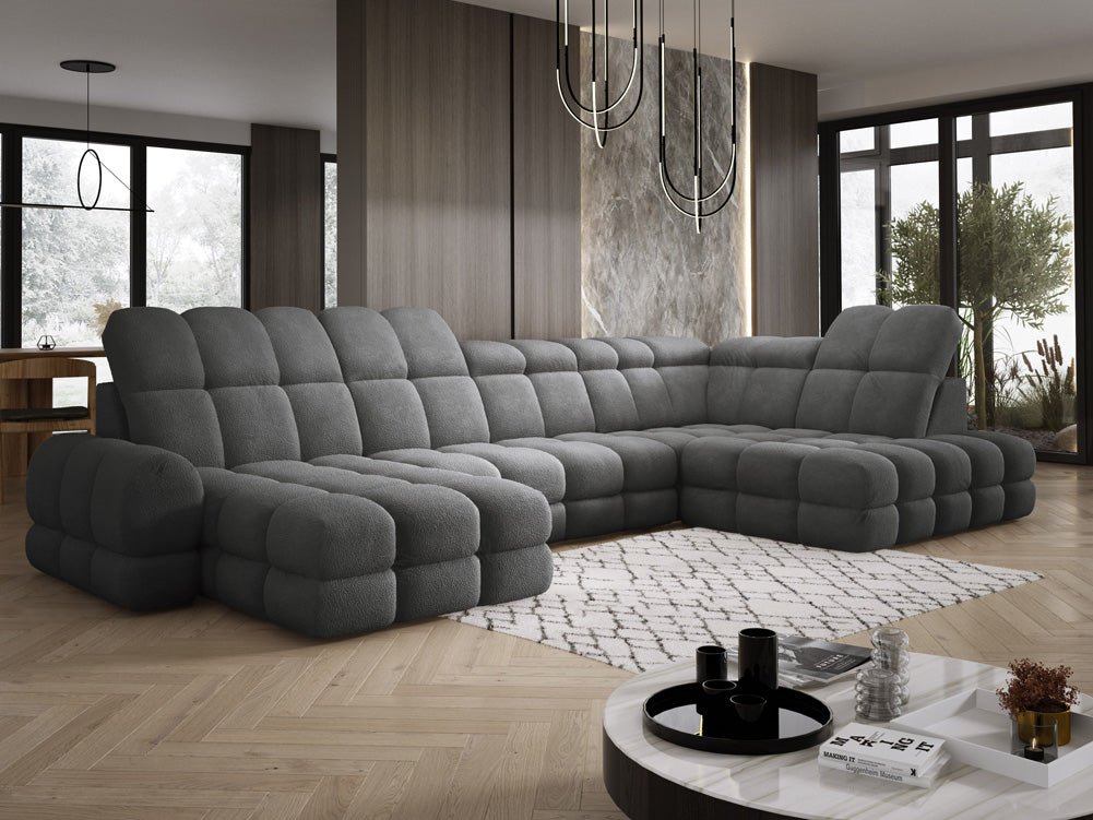 Designer Sofa Lima U mit elektrischer Schlaffunktion in Bouclé