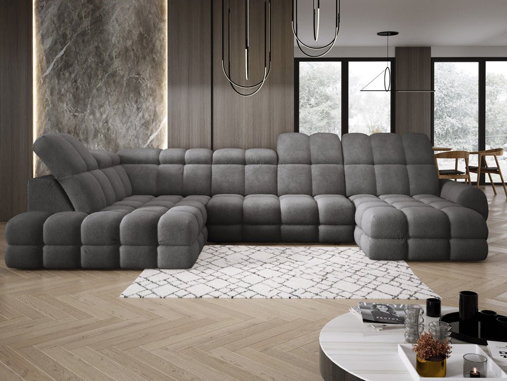 Designer Sofa Lima U mit elektrischer Schlaffunktion in Bouclé