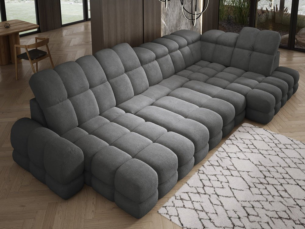 Designer Sofa Lima U mit elektrischer Schlaffunktion in Bouclé