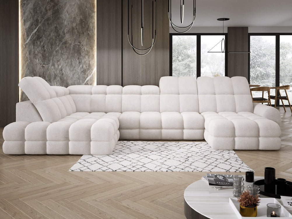 Designer Sofa Lima U mit elektrischer Schlaffunktion in Bouclé