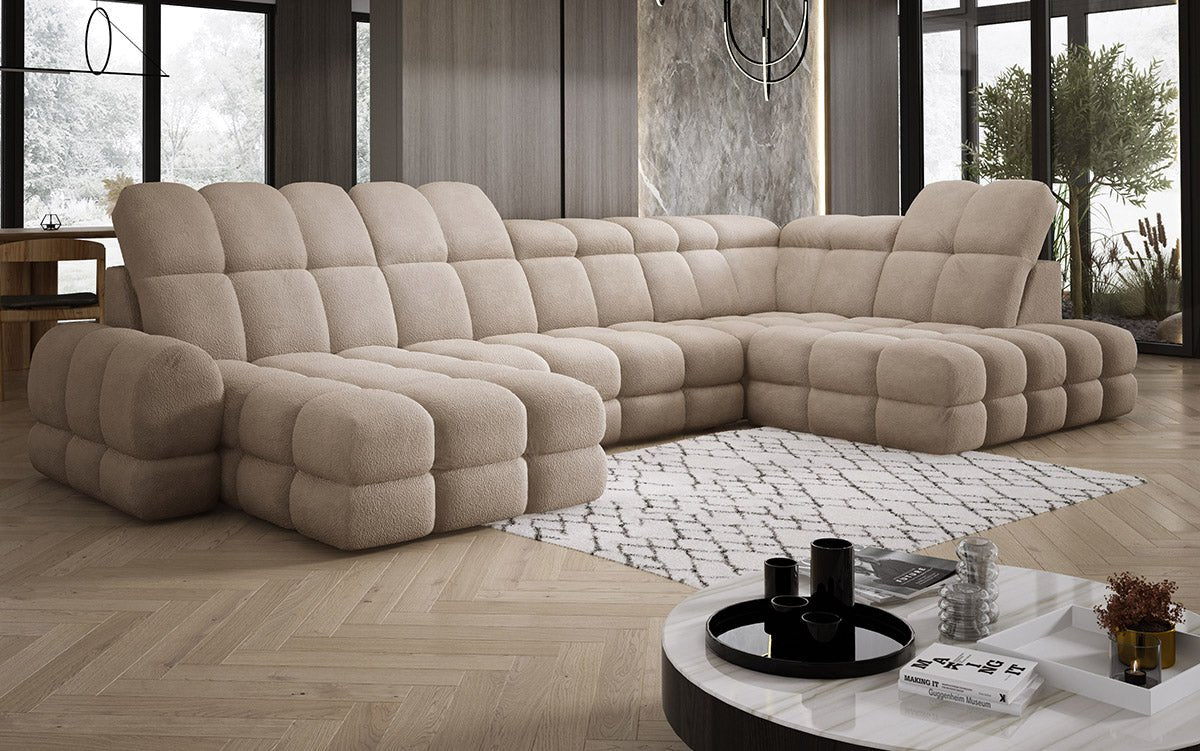 Designer Sofa Lima U mit elektrischer Schlaffunktion in Bouclé