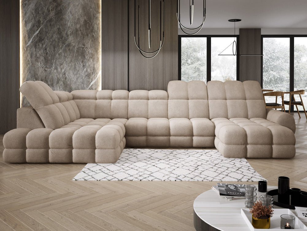 Designer Sofa Lima U mit elektrischer Schlaffunktion in Bouclé