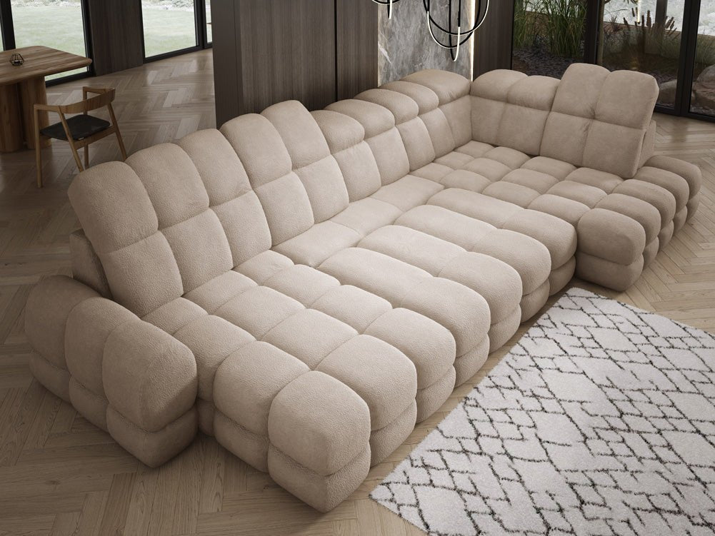 Designer Sofa Lima U mit elektrischer Schlaffunktion in Bouclé