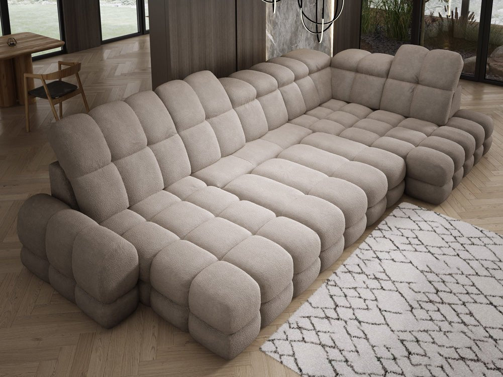 Designer Sofa Lima U mit elektrischer Schlaffunktion in Bouclé