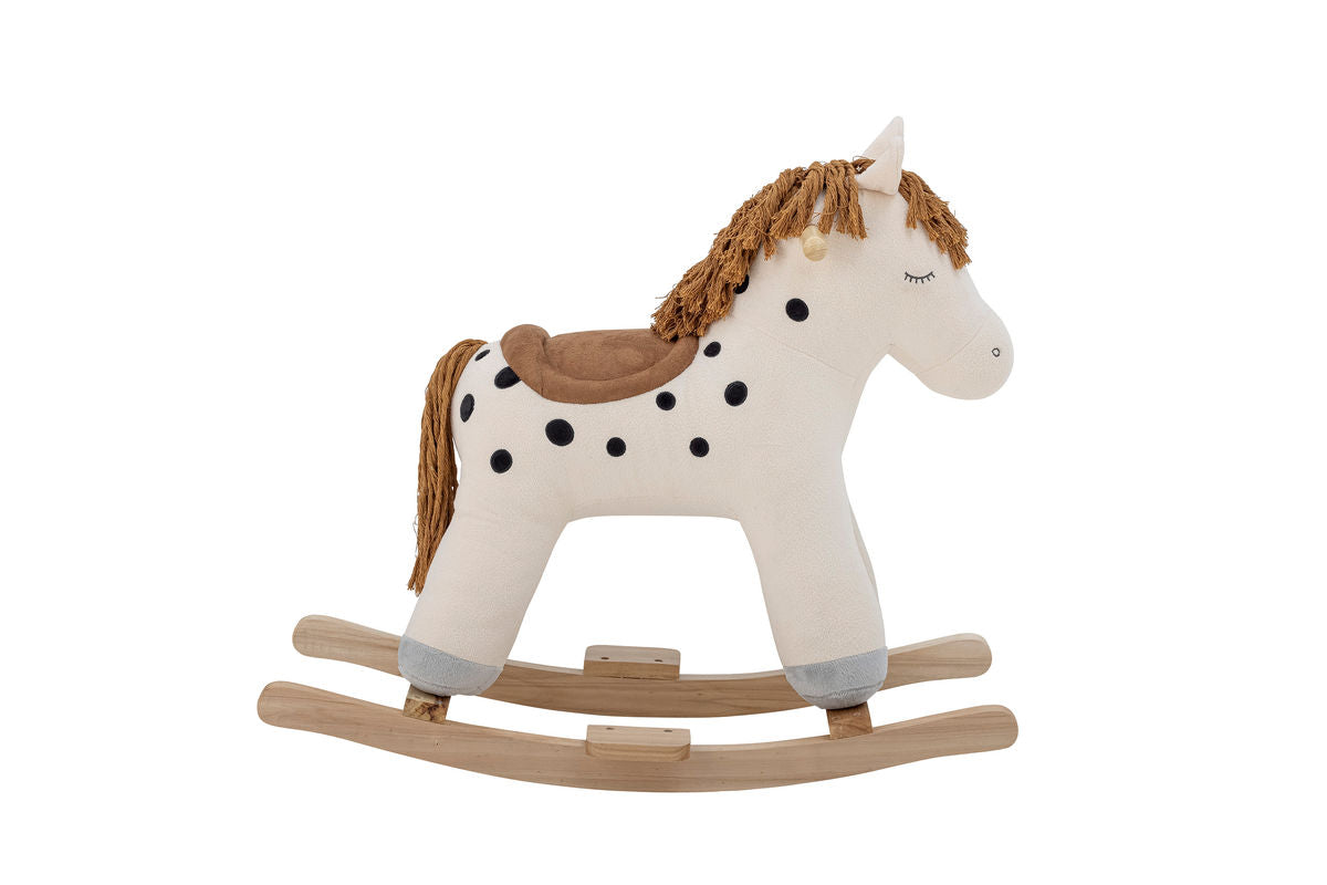 Kinder Schaukelpferd Klaudi - weißes Pferd mit schwarzen Punkten aus Holz & Stoff