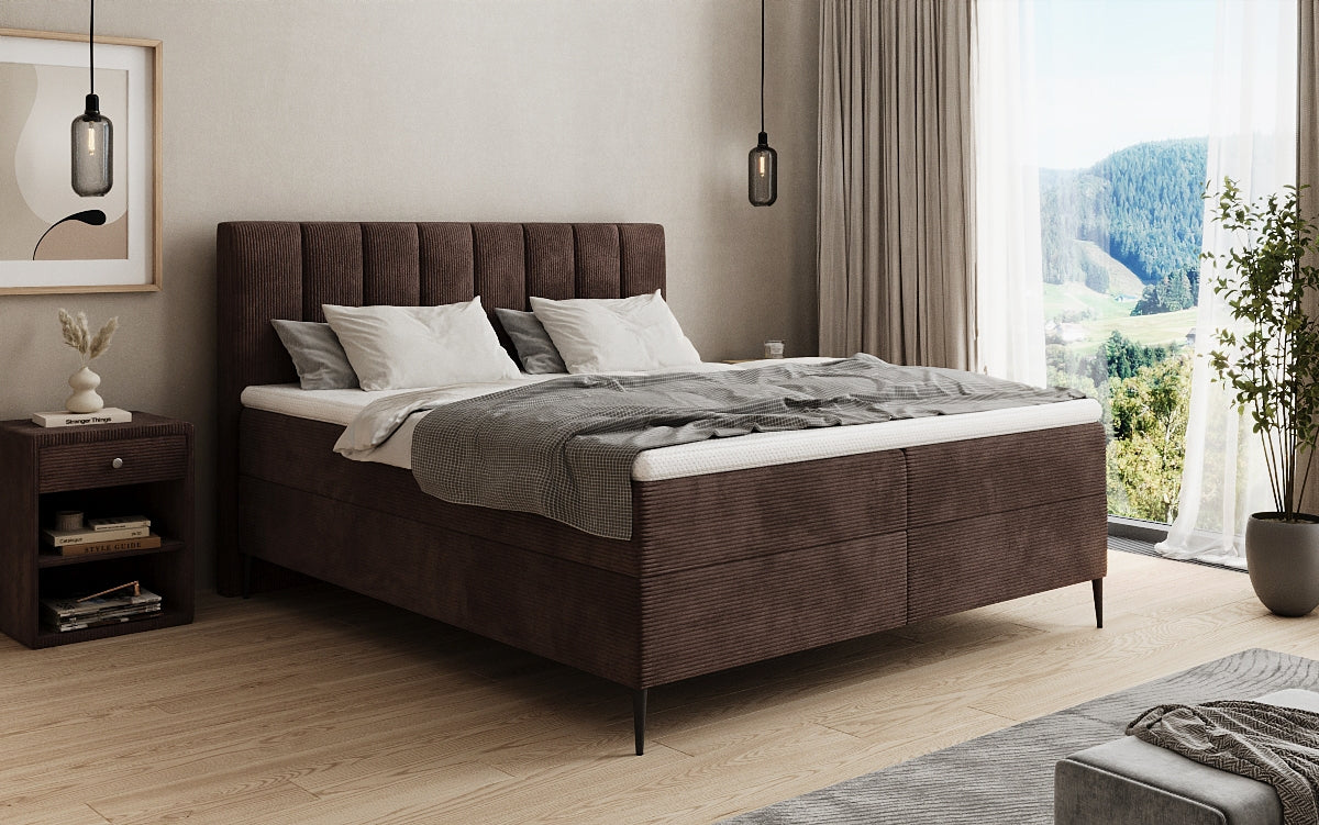 Boxspringbett Lucca in Cord mit Stauraum und Füßen