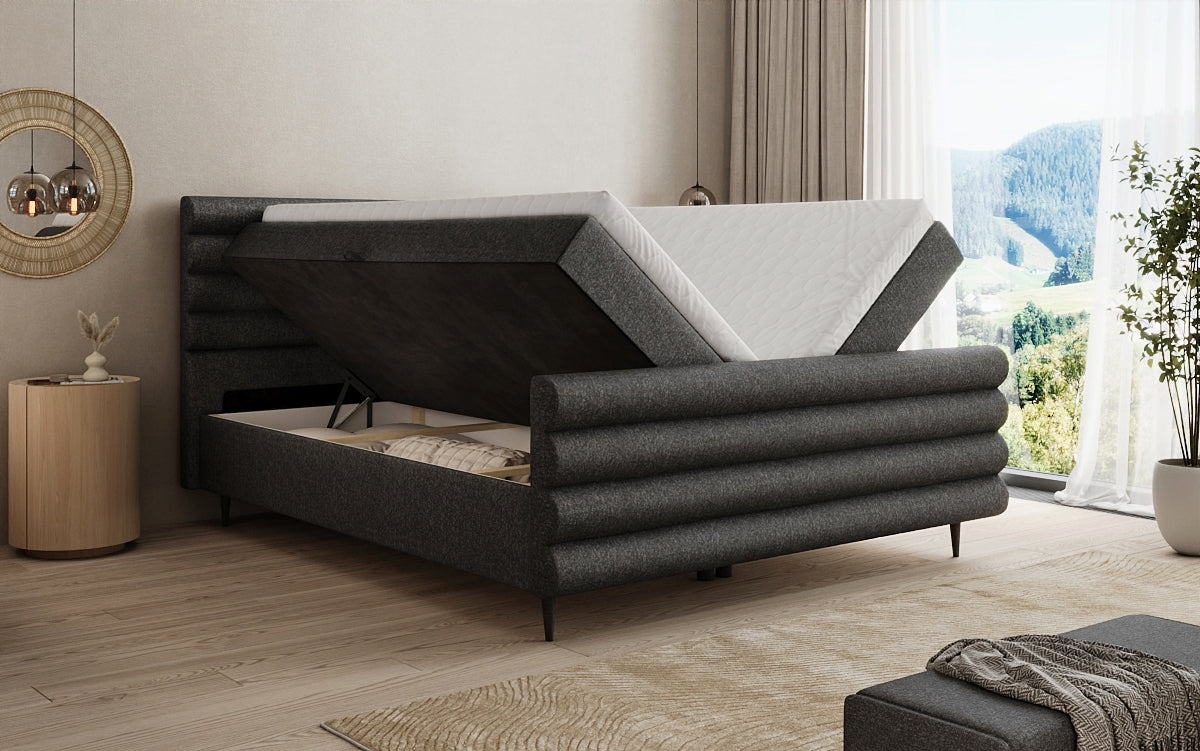 Boxspringbett Tubo in Strukturstoff mit Stauraum