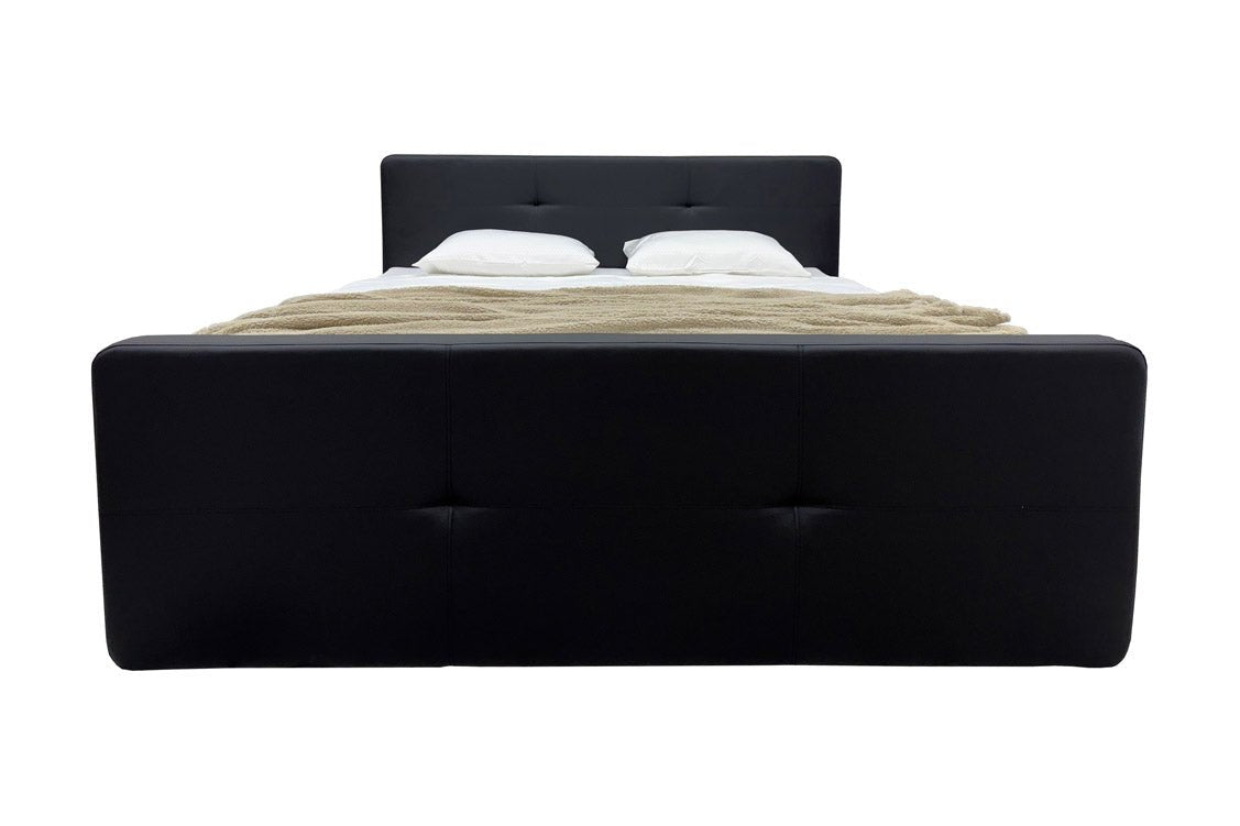 OUTLET - Boxspringbett Oakland mit LED Kunstleder / 180x200 / Schwarz / H3