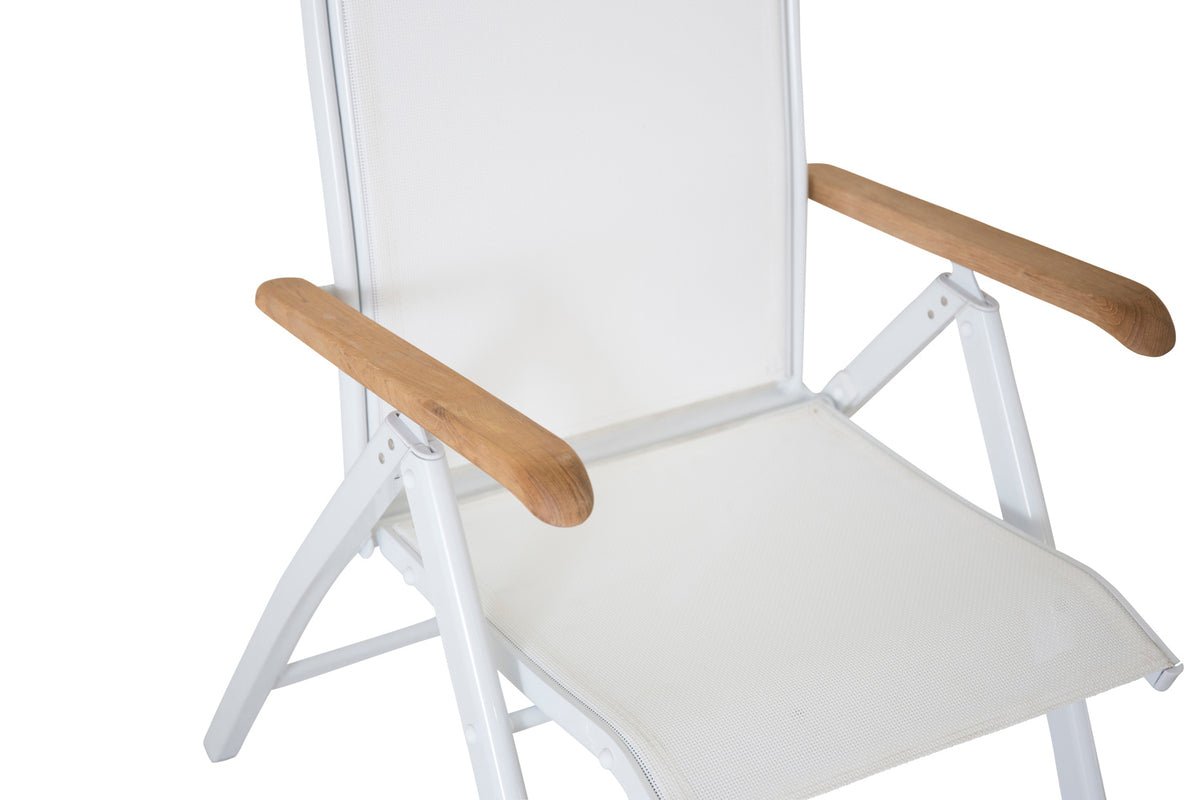 2er Set Gartenstuhl Polis - Klappstuhl in Weiß mit Aluminium Gestell und Teakholz-Armlehnen