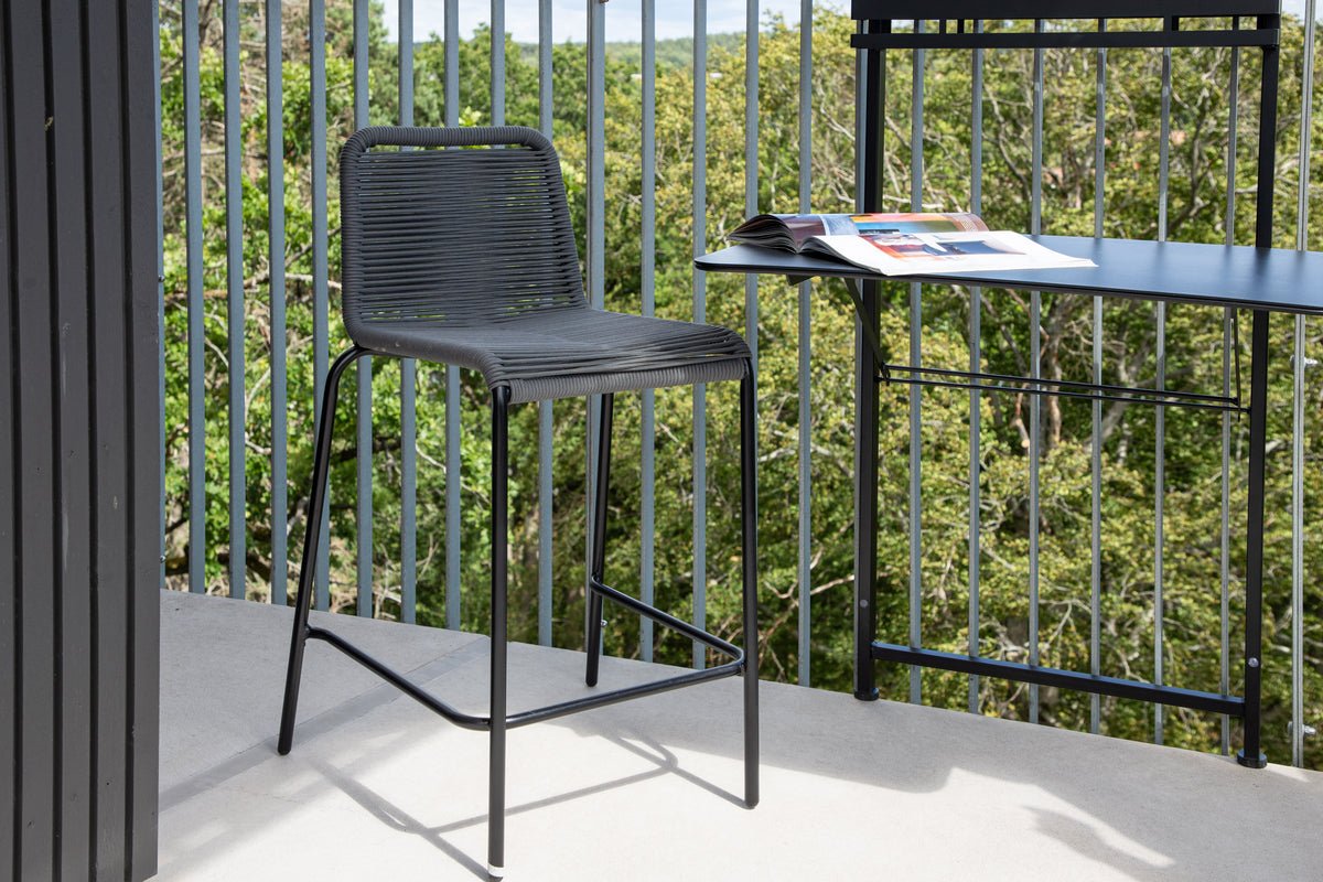2er-Set Gartenstuhl Sia - Barhocker in dunkelgrau aus robustem Seilmaterial