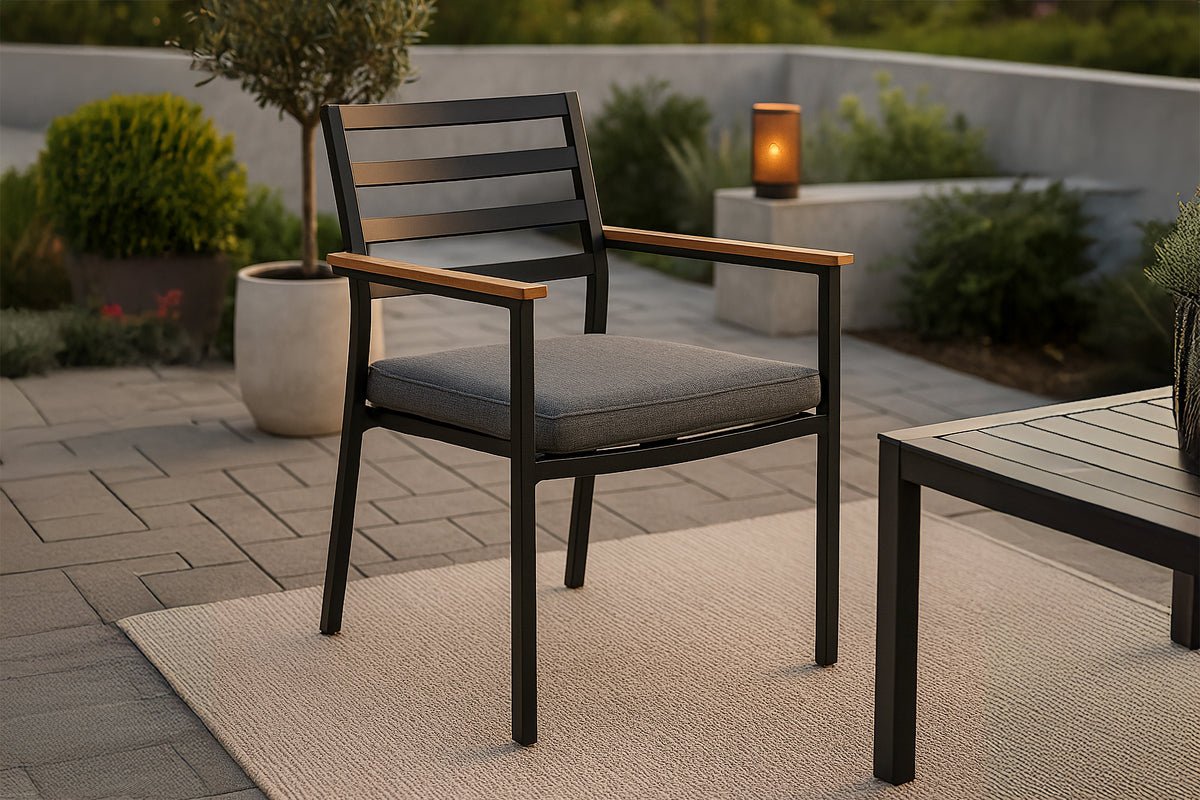 2er Set Gartenstuhl Tala - aus schwarzem Aluminiumgestell inklusive Kissen