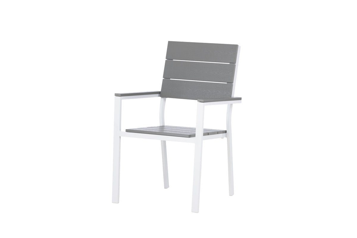 2er Set - Gartenstuhl Vita in Weiß/Grau aus Aluminium und Aintwood-Sitzfläche