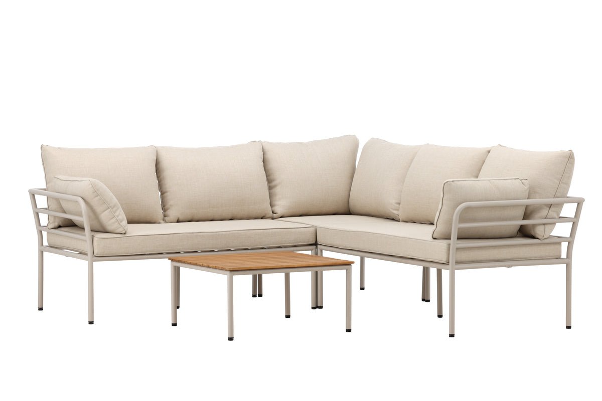 Garten Loungeset Sienna – 3-teiliges Outdoor-Sofa-Set in Beige mit Akazienholz-Tisch