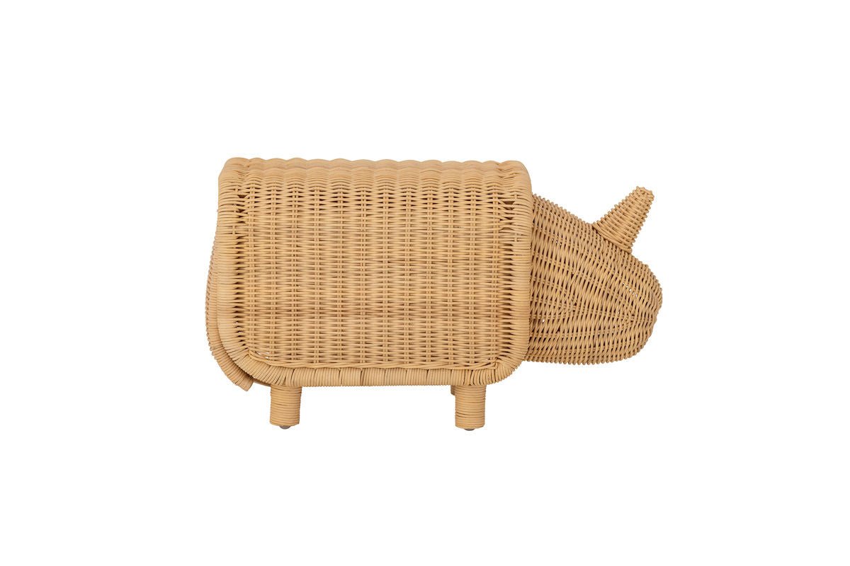 Kinder Aufbewahrungshocker Dani - handgefertigtes Nashorn aus Rattan mit Stauraum
