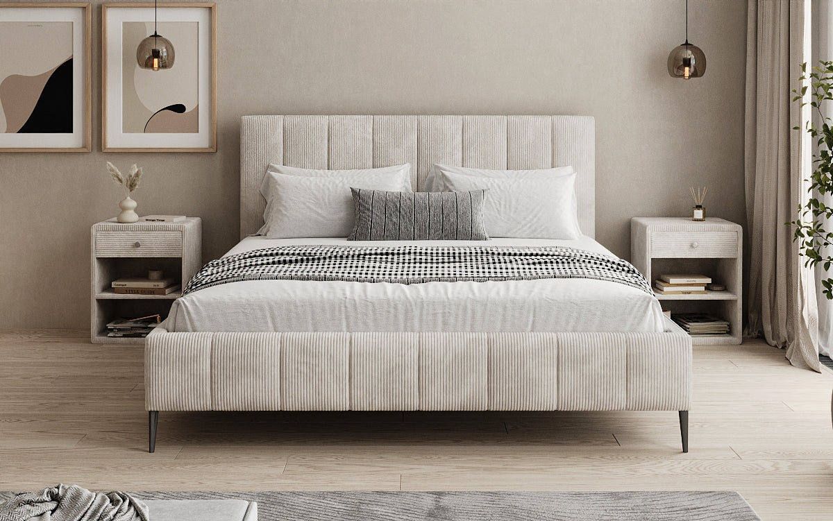 Designer Polsterbett Astrid in Cord mit Stauraum