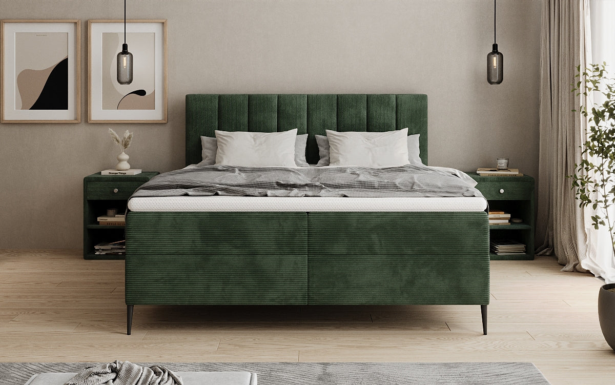 Boxspringbett Lucca in Cord mit Stauraum und Füßen
