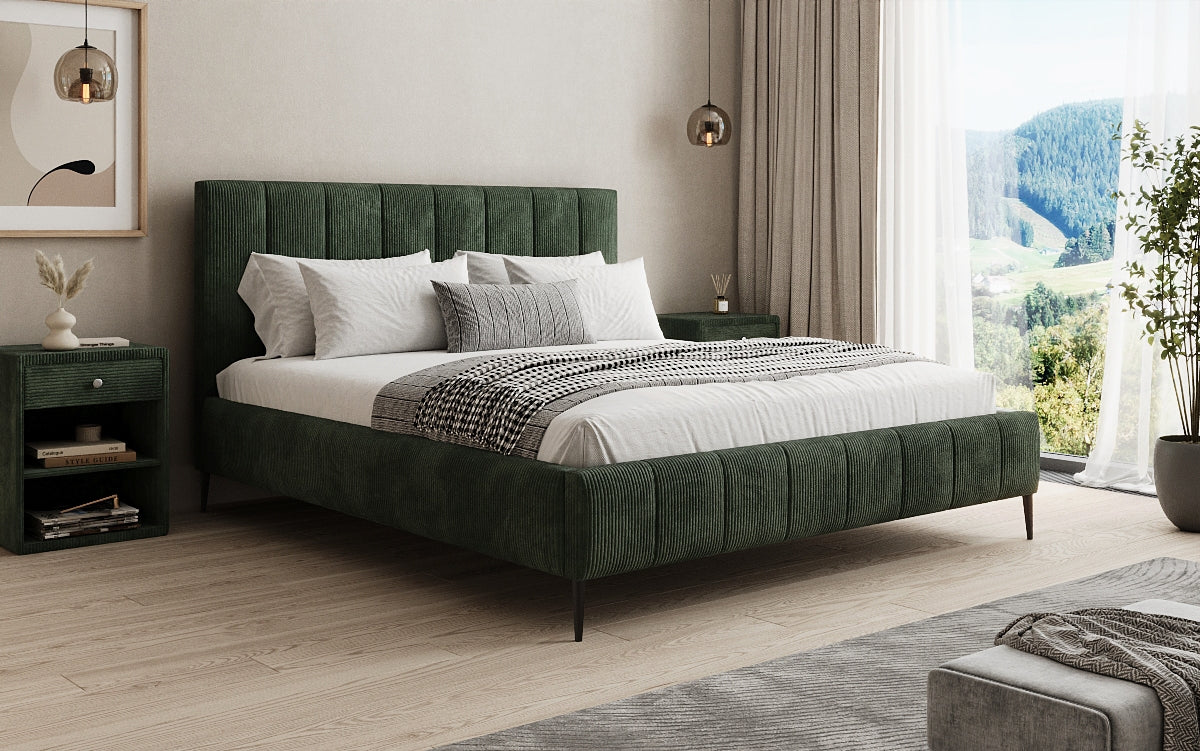 Designer Polsterbett Astrid in Cord mit Stauraum