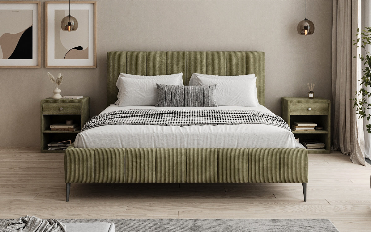 Designer Polsterbett Astrid in Cord mit Stauraum