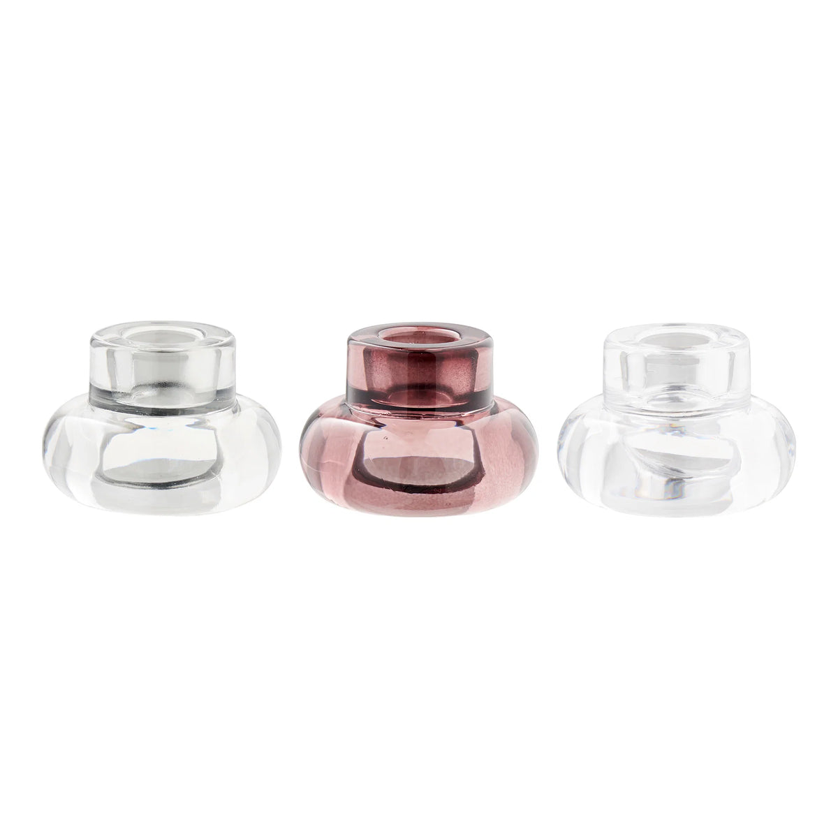 3er Set Kerzenhalter Glossy - in 3 Farben aus Glas