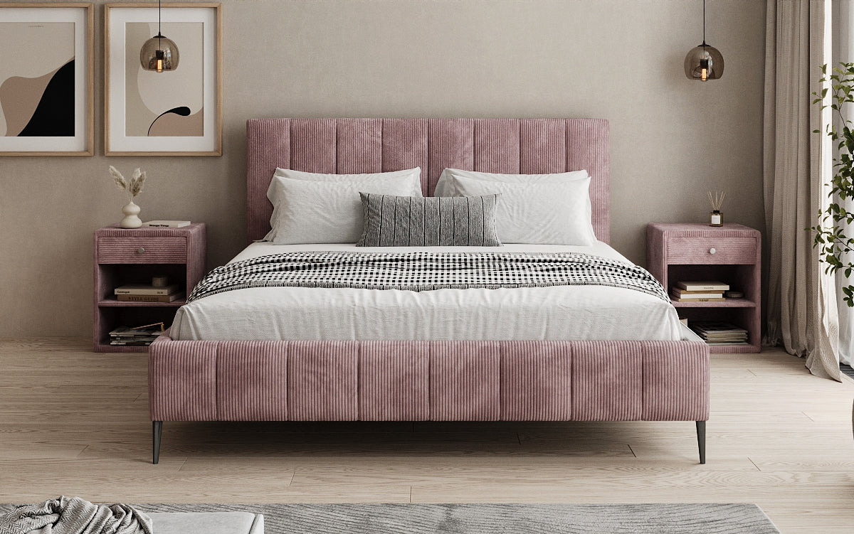 Designer Polsterbett Astrid in Cord mit Stauraum