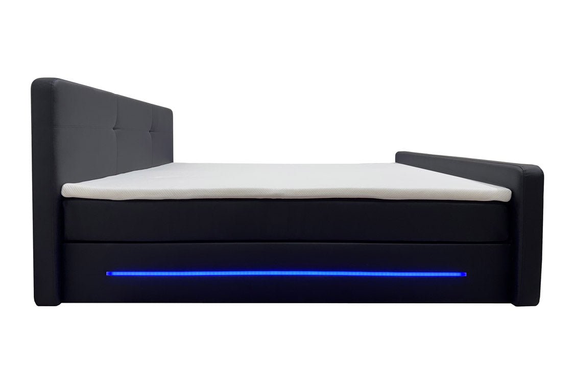 OUTLET - Boxspringbett Oakland mit LED Kunstleder / 180x200 / Schwarz / H3