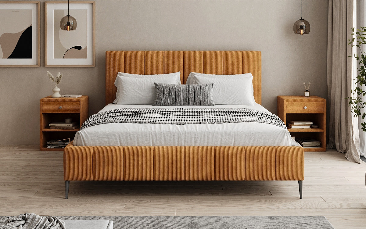 Designer Polsterbett Astrid in Cord mit Stauraum