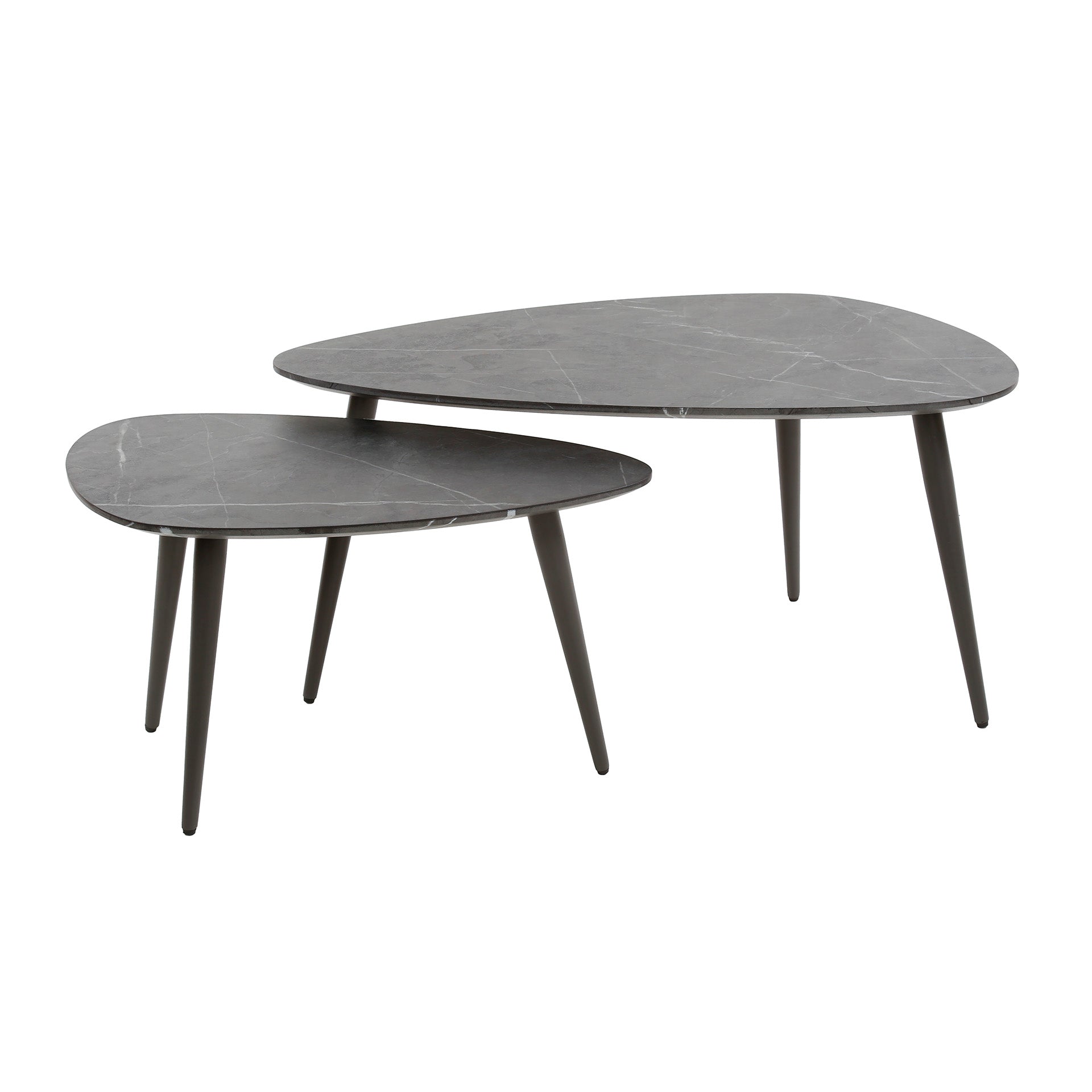 Couchtisch Alvara - 2er Set aus Melamin in Keramikoptik und einem Gestell aus Stahl