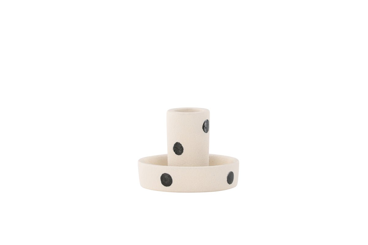Kerzenhalter Lubica - Ø11 cm in Weiß mit schwarzen Punkten