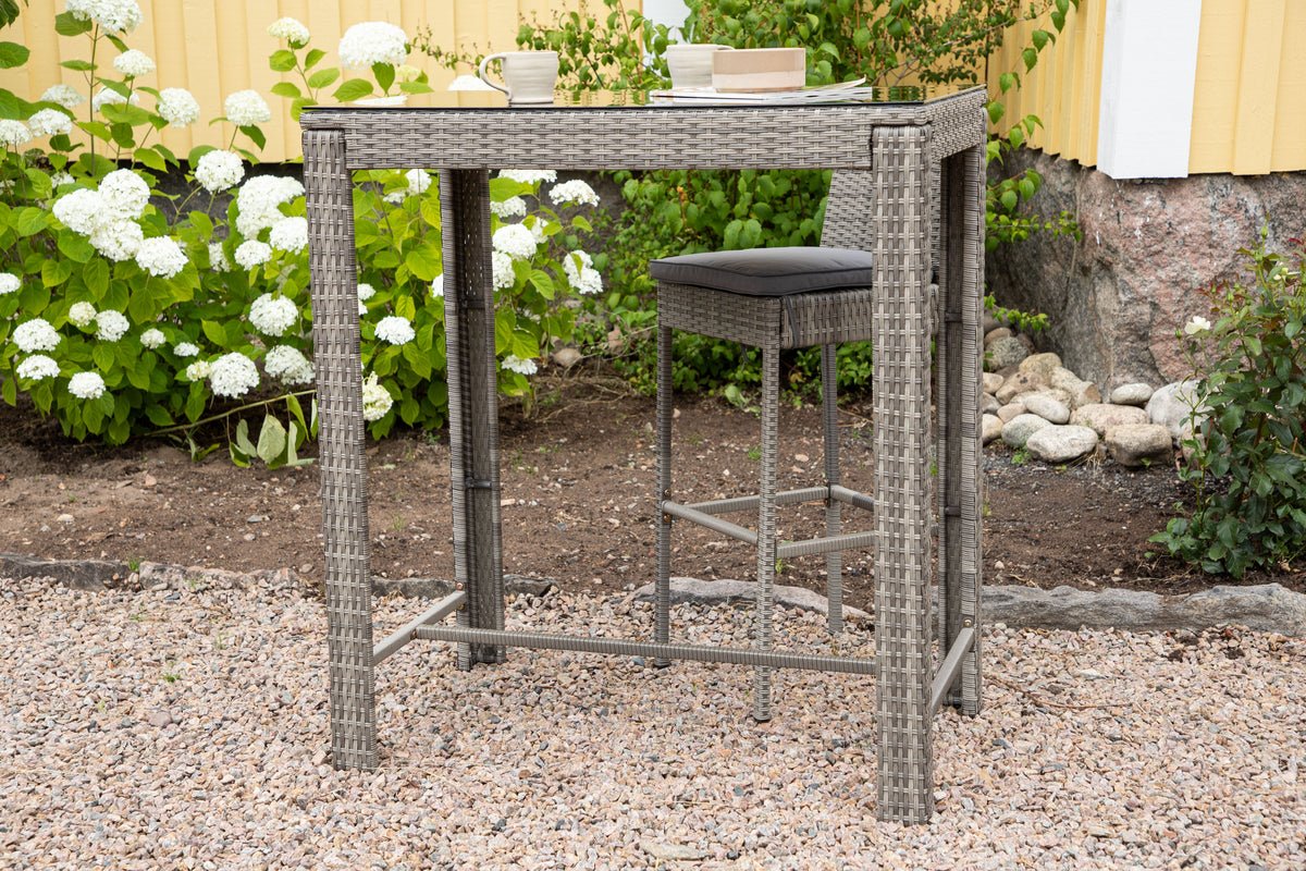 Garten Bartisch-Set Bärbel - Hochtisch aus Rattan mit 2 Stühlen