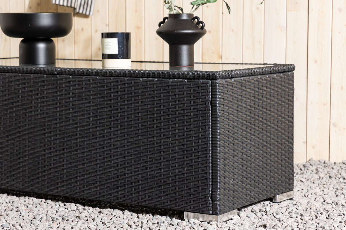 Garten Couchtisch Lena - Aus Rattan und Glas in Schwarz