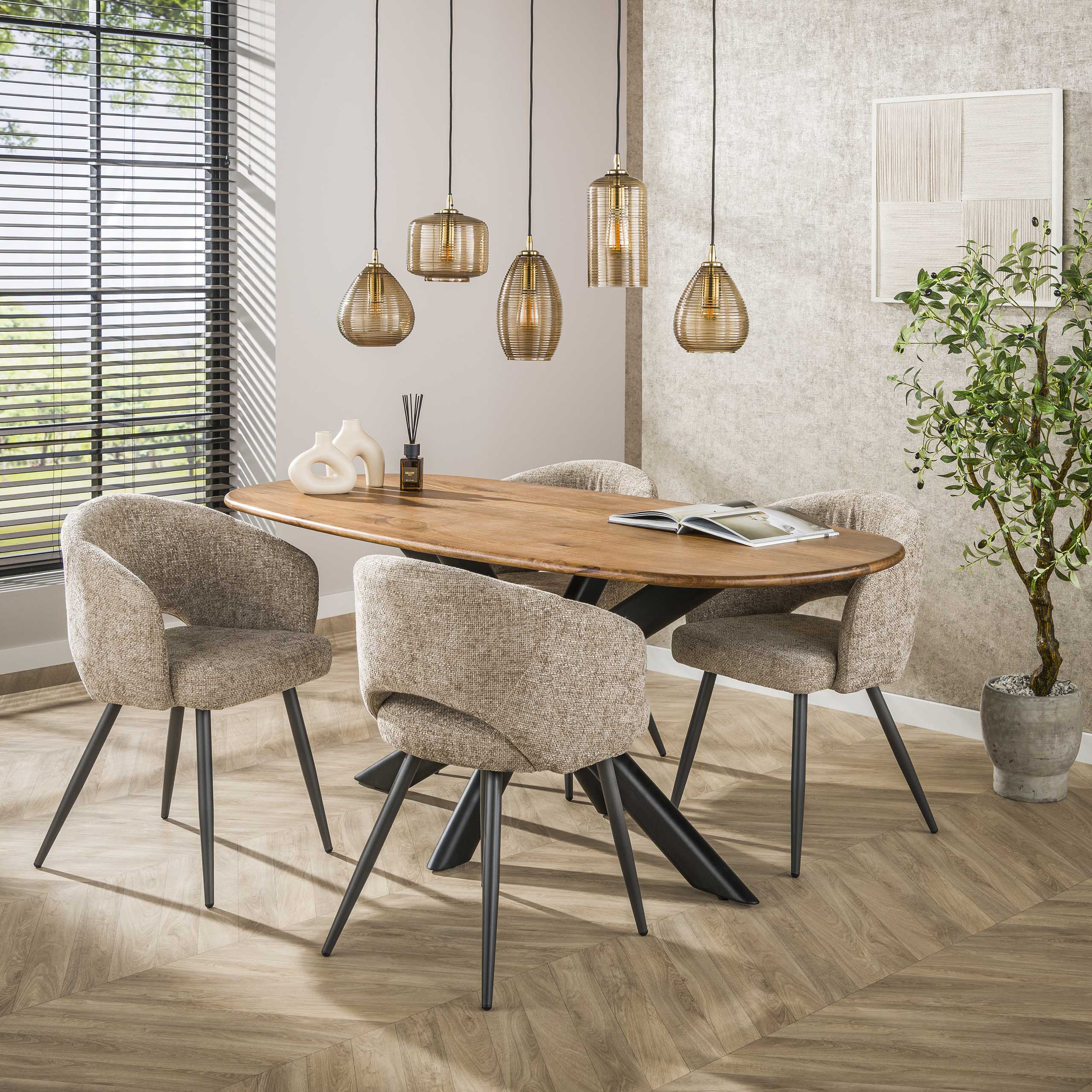 Pendelleuchte Lumira – Handgefertigte Glasschirme in Smoke-Braun (5-flammig)