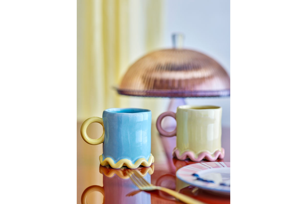 Becher-Set Marina – Handbemalte Farbakzente mit gewelltem Fuß (2er-Set)