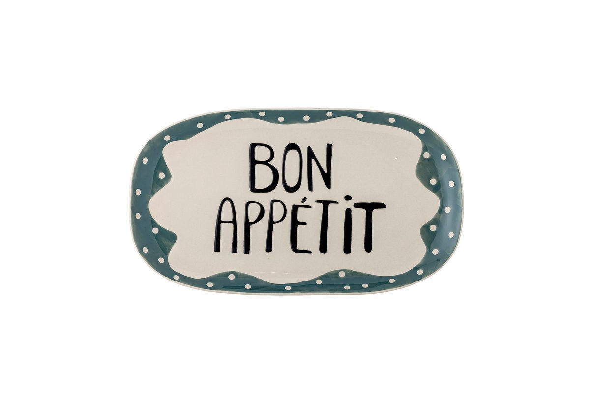 Servierplatte Sola – handbemalte Steingutplatte mit „Bon Appétit“-Detail