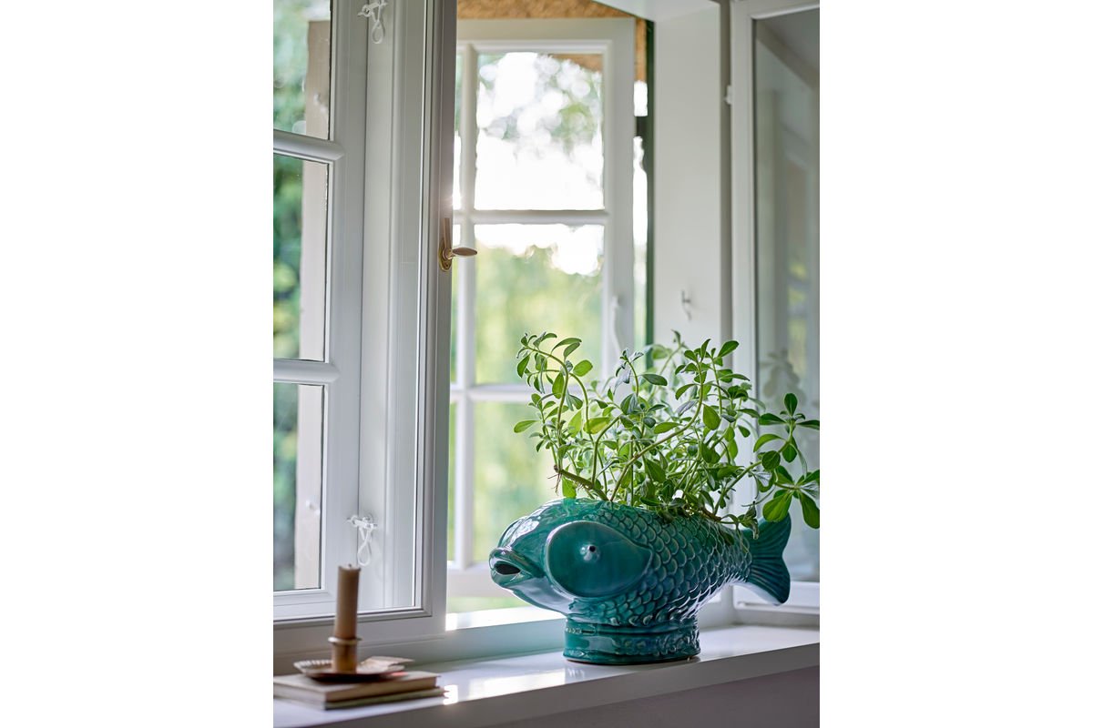 Blumentopf Marino – Steingut mit Fischform in Grün